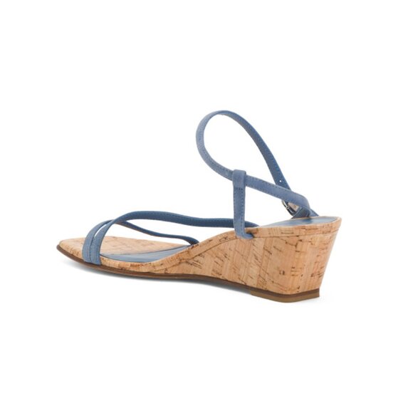STUART WEITZMAN Blue Steel Made In Spain Suede Oasis 50 Wedge Sandals - Picture 2 of 2